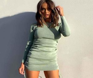 Women Long Sleeve Dress Autumn Round Collar Bodycon Ladies Drawstring Dresses Fashion Female Mini Dress 10 Colors 0508181096783