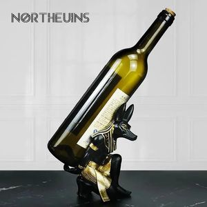 Northeuins harts Anubis Dog God Wine Rack Figurer Bastet Bottle Holder Egypt Cat Statue Restaurang Skåp Tablettdekor Artikel 240509