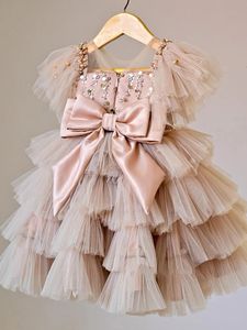 Girls Long dresses Childrens Fashion Sequin Princess Dress Cake Dress Banquet Walk Show Hollow High Evening Dress 240521