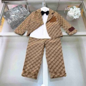 Top baby Tracksuits boys three-piece KIds formal dress Size 100-150 Full print of letters jacket White shirt and pants Jan20