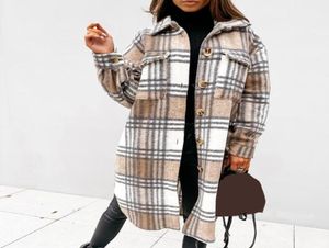 デザイナーレディースウールジャケットPlaid Midi Long Coat Fashion Fashion Finter Winter Slee Loose Pocket Lase Loose Elegant Outwear1014482