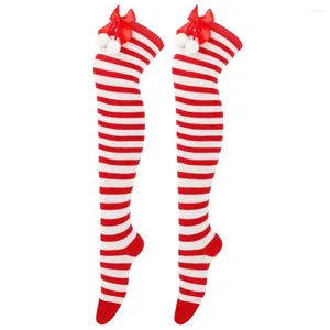 Donne calze ad alto elastico calze di Natale a tema da donna a strisce per la coscia