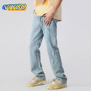 Men's Jeans 80% Cotton Y2K Star Crosses Vinatge Baggy Denim Casual Flared Pants Sweatpants Trousers For Men American Style 2024