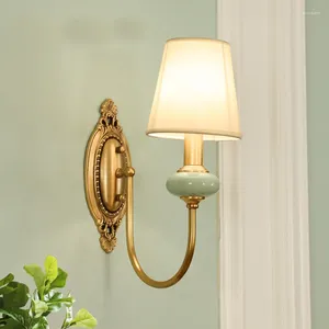 Wall Lamp Retro American Fabric Living Room Aisle Bedroom Bedside Traditional Country Classic Home Decor Sconce Copper E14