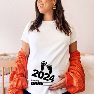 Ogłoszenie ciążowe 2024 Mom Boy and Girl T-Shirt Stroje z ciążowych płeć Odsłaniają koszule ładujące dziecko L2405