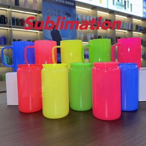 16oz Sublimation Glass Mug with Colored Plastic Lid Heat Transfer Tumbler Glass Can Beer Mug Drinking Glass