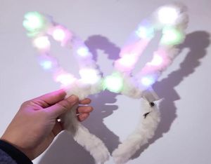 LED -blinkande Plush Rabbit Ears pannband Fancy Dress Bunny Light Up Hairband Headwear Glowing Hoop Wedding Birthday Party Favors Ta8760118