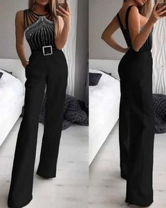 Women's Jumpsuits Rompers Summer New Fashion Womens Jumpsuit Multi Shoulder Belt Sleeveless Diamond Boots One-Piece Casual Sexy Street Wear Y240521