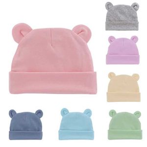 Caps Hats 1 cute knitted cotton cartoon ear baby hat comfortable and warm childrens birthday gift newborn girl headscarf d240521