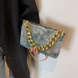 Bolsas de ombro da cadeia feminina da axil de outono Bolsa de pintura a óleo fofa bolsas simples e bolsas femininas viagens pequenas