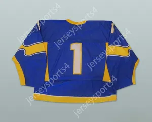 Jogador personalizado 1 Seleção da Ucrânia Jersey Blue Hockey Top costure