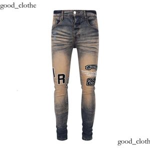 Amis Jeans Herren Jeans Neue lila Marke Jeans Herren Luxusdesigner Amis Hoodie Denim Lila Löcher Hosen Jean Coolguy Biker Man Clothing Tiger Badge Amis Shirt 675