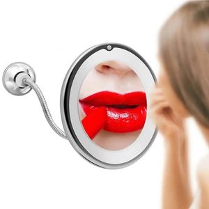 Flexible Gooseneck Makeup Mirror with LED Light 10X Magnifying Suction Cup Bright Diffused and 360 Degree Swivel 240509