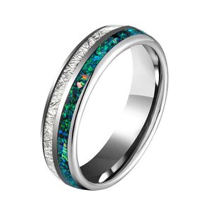 Anelli di nozze di tungsteno di larghezza 6 mm personalizzati per meteoriti intarsio di coppia opal ad alta cupola lucidata dimensione 614 240514