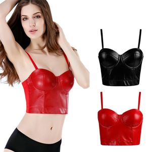 Sexy Crop Top Steampunk Corse Gothic Slimming Women Leather Shapewear Black Party Shows Club Crop Vest Bra Goth Sling Tops6318662