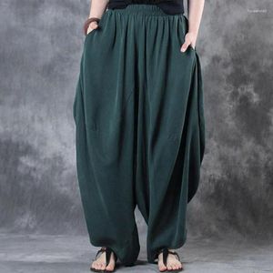 Pantaloni femminili 2024 Elastica estiva Bamina larga gamba larga donna cotone cotone vintage harem solido pantaloni pantalon femme