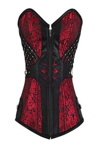 Red Mesh Sexy Women Steampunk Bustier Gothic Plus Size Zipper Bustier Lace Up Boned Overbust Bodice Waist Trainer Corset S6XL9106882