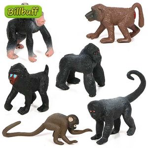 Novelty Games 6pcs Simulation Jungle Animal Set Plastic Action PVC Model Mini Orangutan Monkey Figures Collection Education Toy for Children Y240521