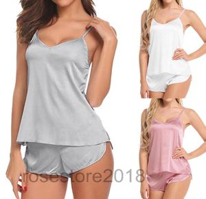 Sexy Frauen Pyjama 2 PCs Set rosa Seidennachträume Pyjama bequeme Heimkleidung