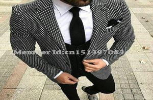 2018 Newest Tailormade Casual Business Men Suit Terno Slim Fit Black And White Plaid Prom Blazer Tuxedo For Homme Wedding Suits1965672