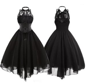 Kvinnor vintage gotisk båge party klänning lolita flickor ärmlös baksida spetspanel korsett svängklänning robe vestidos drop ship13566223