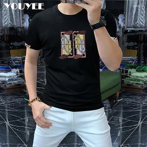 メンズTシャツTシャツメンズヘビークラフトダイヤモンド馬ヘッドサマーサマーショートスリーブ男性トップラウンドメックハイグレードデザイナーマン服