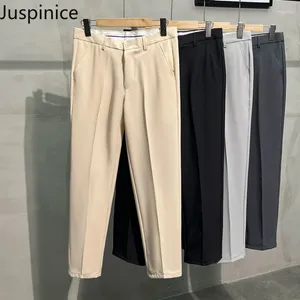 Calça masculina verão fino e reto de nove pontos de calça drapeada de rua casual e casual high high long para homens de baixo para homens de fundo