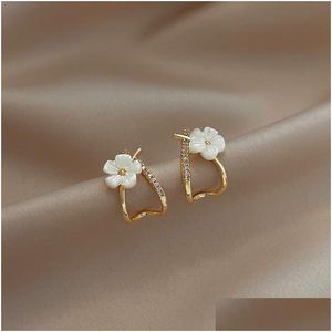 Dangle & Chandelier Fashion Jewelry S925 Sier Needle Cute Flower Stud Earrings For Women Rhinestone Hollow Out Drop Delivery Dhgarden Dhtrm