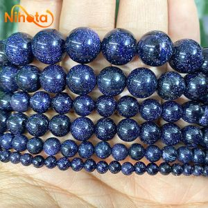 Dark Blue SandStone for Jewelry Making Round Smooth Beads Diy Handmade Bracelet Necklace Earrings 4/6/8/10/12/14mm 15" Strand