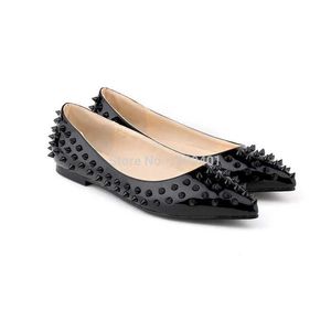 Klädskor Kvinnor Luxury Sexig spetsig tå faux läderpatentlägenheter Dolly Ballet Court Shoes H240521