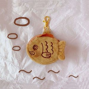 3PCS Pendant Plush Student Lipstick Bag Keychain Small Fish Soft Taiyaki Coin Purse Zipper Wallet