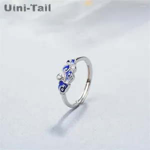 Clusterringe Uini-Tail 925 Tibetan Silber Blue Drop Kleber Xiangyun Offener Ring Chinesischer Stil Mode Tide Flow Sense Qualität Schmuck
