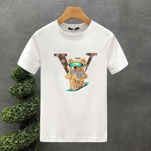 T-shirts Yeni yüksek kaliteli lüks marka kaykay ayı100% pamuklu baskı tees yaz harajuku erkekler için kısa kollu tişört y240521