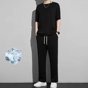 Erkek Trailsits Hafif Erkekler Kıyafet Yaz Sporları İki Parçalı Set Yuvarlak Boyun T-Shirt Drawstring Pantolon Kapalı Açık Hava Giyim