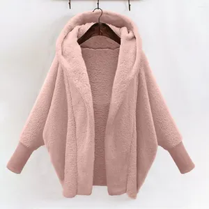 Kvinnorjackor Kvinnor täcka fleece huva tjocka långa ärmar Cardigan Håll varm mjuk elastisk manschett batwing vinterjacka