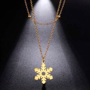 Snöflinga hänge halsband för kvinnor mode dubbel lager choker rostfritt stål smycken krage jul födelsedagspresent