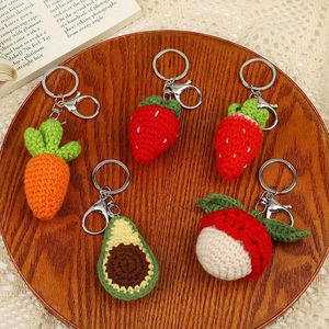 Keychains Lanyards Cute Knitted Fruit Keychain Creative Knitted Strawberry Car Keychain Wholesale Knitted Avocado Keychain Q240521