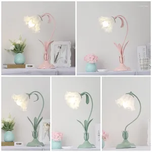 Lampy stołowe różowe/zielone do sypialni księżniczki z szklanką kwiatów dziewczynki/lampa pokoju córki unikalny design gniazdo E27