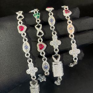 Iced Out Cubic Zirconia Paved Cuban Link Chain Colorful Bling Cz Heart Cross Evil Eye Charm Necklace Hip Hop Jewelry