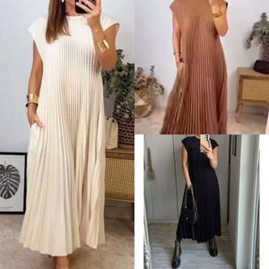 Designer Dressfor Women Partydress Spring And Summer New Fashion Round Neck Sleeveless Pleated Daily Casual Dresses Solid Color