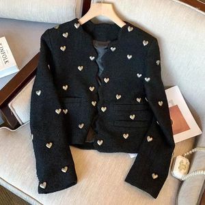 Damenjacken Modemarke Tweed für Frauen 2024 Designer O-Neck Langarm Wollmäntel Herbst Winter Outwear Vintage Koreanisch