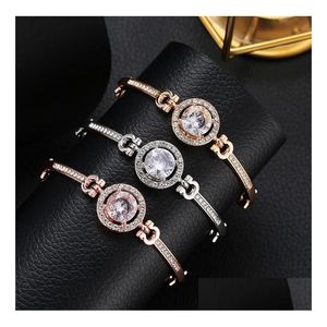 Bracelets de charme de alta qualidade jóias de diamante feminino pulveira de liga de alia pavimento sier rosa dourado tampão bangle com entrega rápida de gota dhfyu