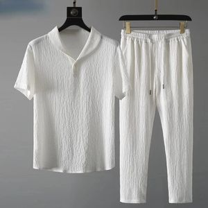 Summer Casual Suit Mens Shortsleeved Tshirt Spodnie Proste cienkie sportowe modne trend Light Luxury 240520