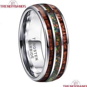 バンドリング8mm Tungsten Carbide Wedding for Men for Wood Wood Galaxy Opal Inlay Domed Comfort Fit 231218ドロップ配信ジュエリーリングDH0SF