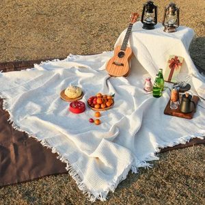 Stickning av picknick kast filt utomhus picknick matt mjuk soffa filtar handduk all inclusive sofflipcover dammtät bordsduk 240521