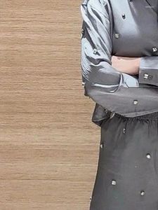 Women's Blouses Women Solid Color Nail Bit Satin Suit Summer 2024 Ladies Long Sleeve Single Breasted Shirt Or Elastic High Waist Pants