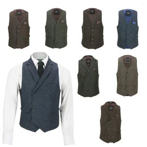 Men's Vests Suit Vest Wedding Light Navy Herringbone Tailored Collar Double Breasted Male Gentleman Business Waistcoat