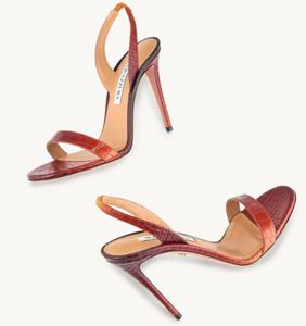 مصمم الأزياء العلامات التجارية Aquazzuras Womens Sandals Maker Heels Sandal Heels Bind Party Wedding Dress Shoes Heel Back Strap Leathe8853160