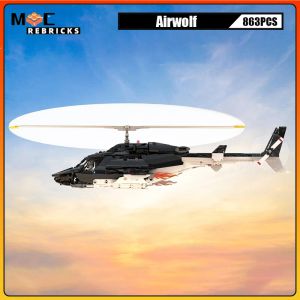MOC Science Fictio TV Series Airwolf Helicopter 1:25 Scale Model Building Blocks Supercopter Technology Bricks Toys For Kid Gift