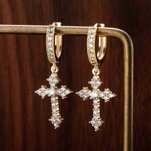 New Cross Ohrringe Stud für Frauen vereiste Kubikzirkonia Schmuck Hip Hop Einfache Fashion Diamond Ohrring Party Geschenk